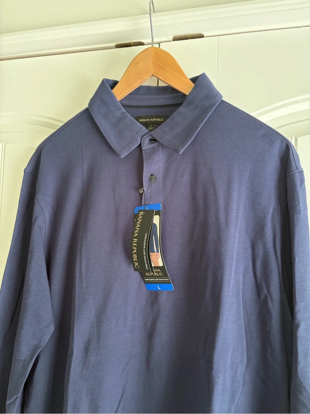 Banana Republic NWT Mens 100% Cotton Navy Blue Long Sleeve Polo Shirt Size Large
